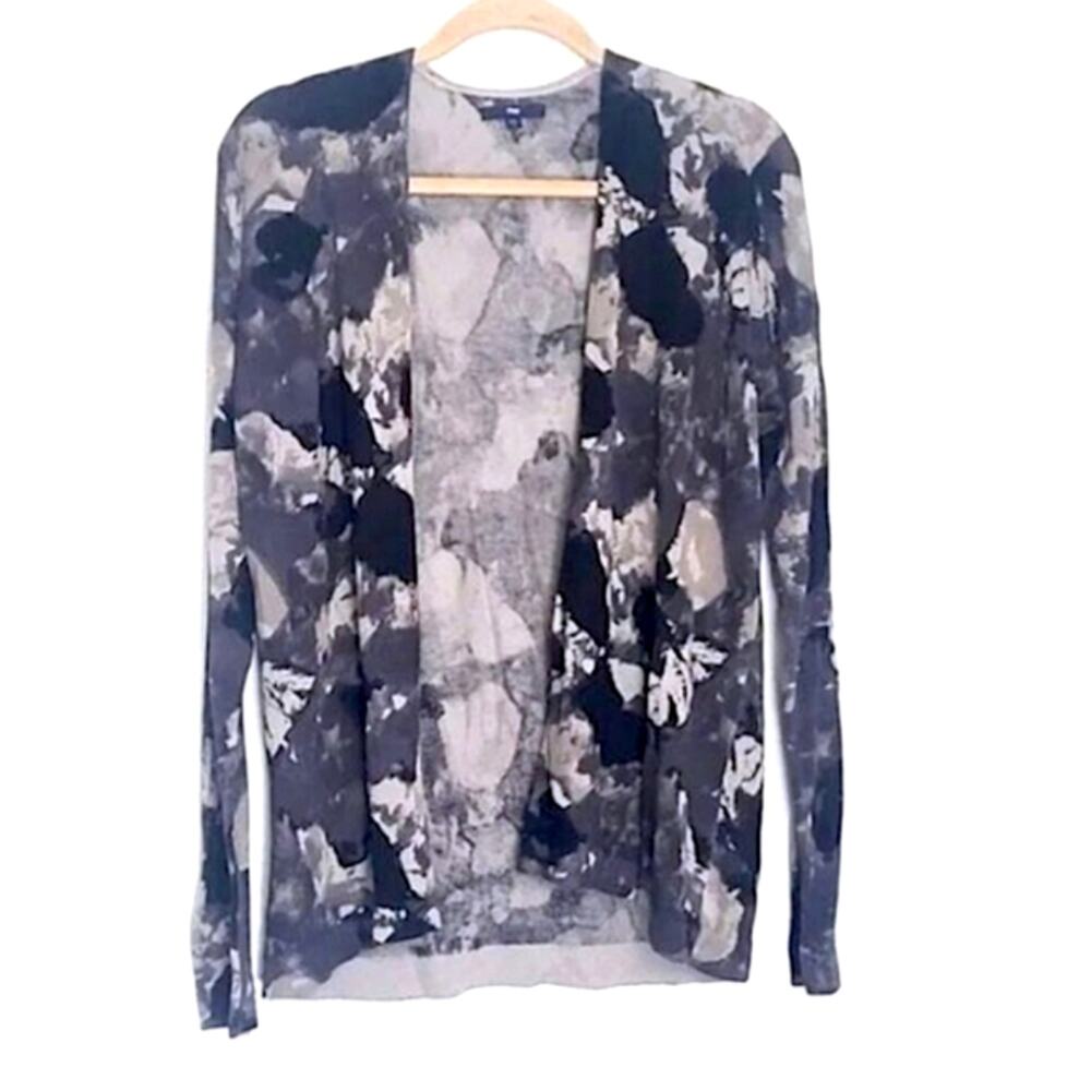 Gap Sheer Abstract Print Cotton Blouse Neutral Gray Size M Lightweight